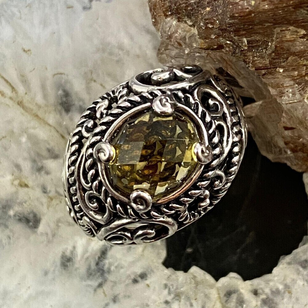 Carolyn Pollack Sterling Silver Oval Faceted Champagne Tanzanite Decorated Ring
